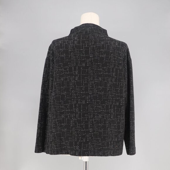 THEORY Textured Knit Jacquard Mock Neck Long Sleeve Top Black White Size M - Picture 4 of 6